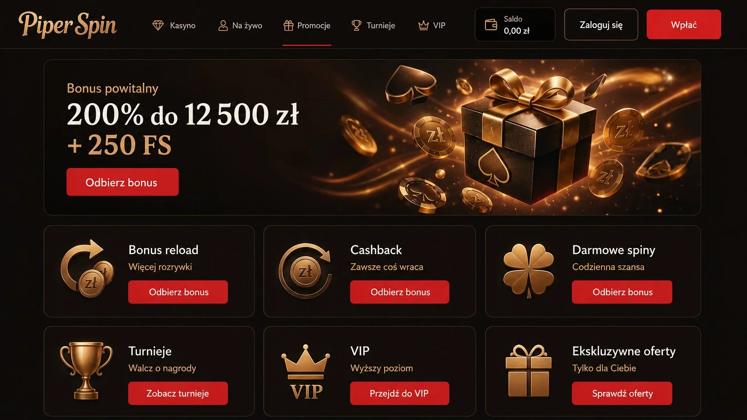 PiperSpin Casino bonus: pakiet powitalny do 1500 € i 250 darmowych spinów